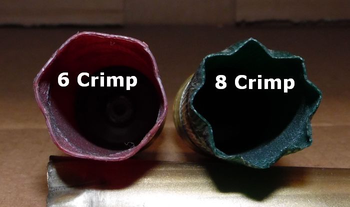 shotshell hull 6 crimp and 8 crimp comparison